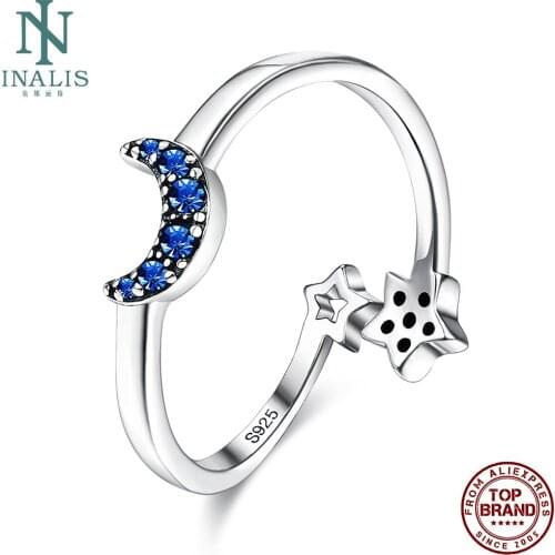 INALIS 925 Sterling Silver Rings For Women Blue Moon Adjustable Ring Adorable Star Female Fine Jewelry Exquisite Hot Sale Gift