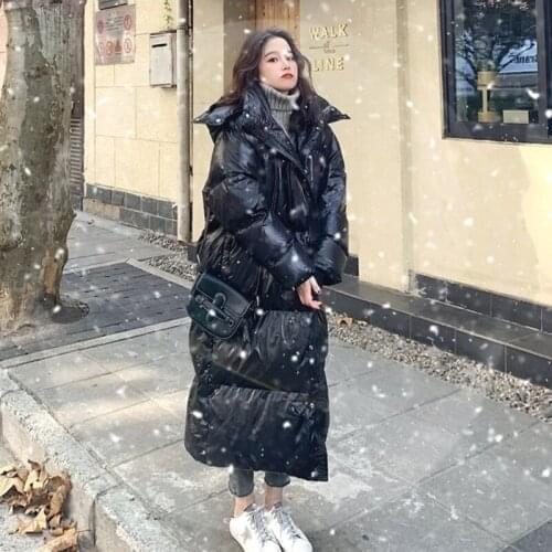 JuneLove Winter Clothes For Women Korean Style Long Puffer Jacket Coat New Glossy Loose Thick Down Parkas Padded Warm Overcoat