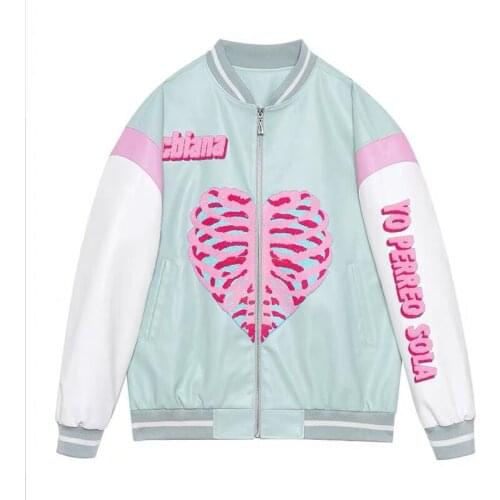 Varsity jacket Men Women Spine print Patchwork Baseball Jackets male Love bones Harajuku chaquetas veste homme couple streetwear