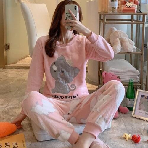 Cute Flannel Thickening Pajamas Pyjama Women Pijama Mujer Sleepwear Winter Pijamas Entero Pajama Set Pyjamas Feminino Pyjama