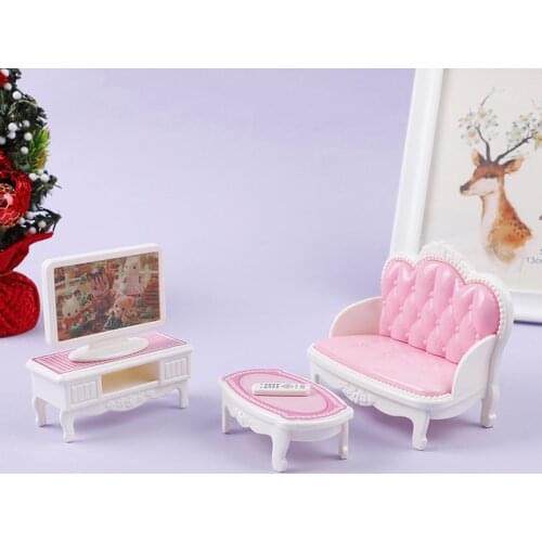 1:12 Dollhouse Mini Furniture Living Room Set TV Cabinet Sofa Coffee Table Bed Dresser Mirror Cabinet Model Toys Set