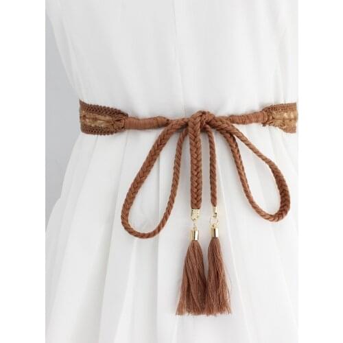 Cotton Braided Rope Belt for Women Dress Tie Knot Casual Tassels Fabric Type Trendy Ladies Lace Waist Belt