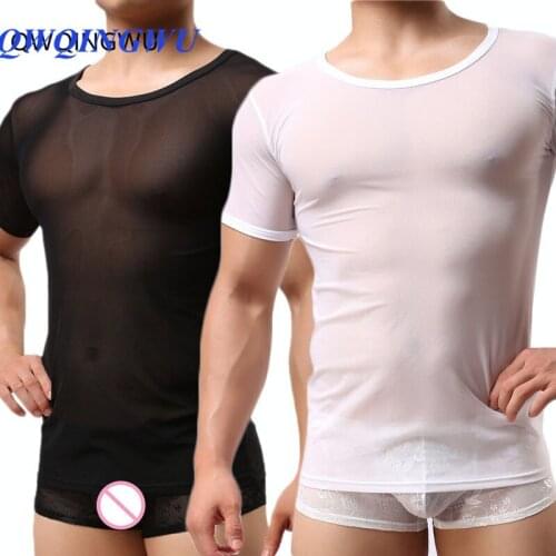 2PCS/Lot Men Sexy Undershirt Ultra-thin Casual Short Sleeves Men T-Shirt Brand Mesh Breathable Close-Fitting Mens Undershirts