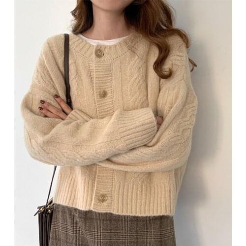 Soft Knitted Cardigan Women 2021 Autumn Winter Korean O Neck Khaki Sweater for WOMEN Chic Oversized Ladies Clothes