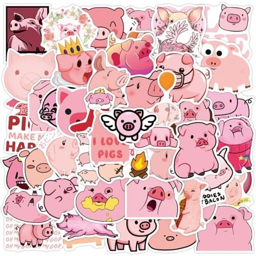 10/50PCS Kawaii Cartoon Pink Pig Animal Stickers Funny Decal DIY Car Bike Travel Luggage Phone Guitar Laptop Waterproof Sticker