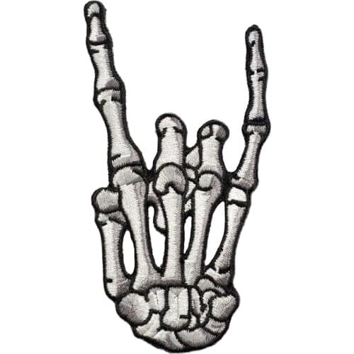Rock Finger Embroidery Patch Hippie Accessories Cool Skull Iron on Patches for Clothing Music Lover Badges for Jackets Bag DIY