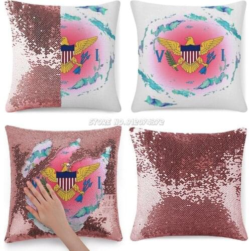 The Heartbeat Of The Virgin Sequin Pillowcase Throw Pillow Cover for Sofa 40X40cm Mermaid Virgin Vi Usvi Us Virgin St Thomas St