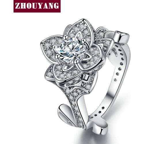 Delicate Flower Cubic Zirconia Wedding Engagement Cocktail Party Silver Color Fashion Jewelry For Woman Girl YG039