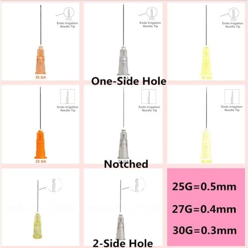 100Pis/Pack Dental Irrigation Needle Disposable Syringe Tips 25G 27G 30G One Side Hole/2-Side Hole/Notched