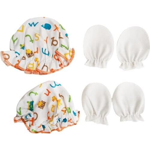 New born Baby Gloves Hat Unisex Fitted Mittens Soft Cotton Fabric Newborns Baby Infant Hat&Caps Photography Baby Accessories