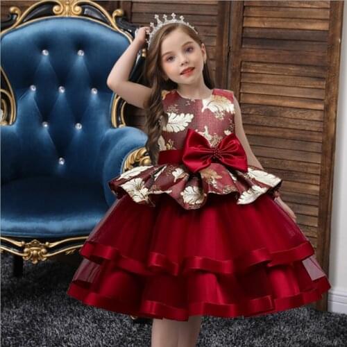 Princess Dress For Girls Elegant Party Christmas Costume Embroidered Bow Prom Gown Children Brithday Wedding Dress Kids Clothes