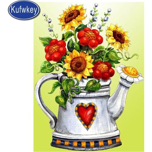 Sunflower teapot diamond rhinestone painting cross stitch full square round diamond Emeroidery mosaic flowers kitchen decor