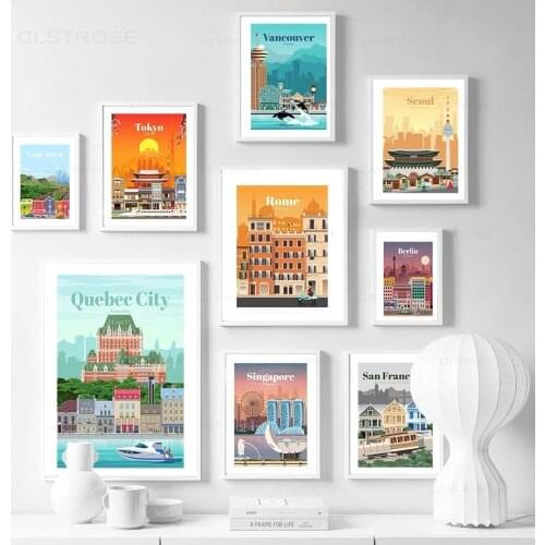 Travel City Nordic Posters Rome Tokyo Seoul Singapore scenery Wall Art Canvas Painting modern home Decor Picture For Living Room