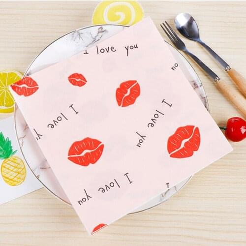 Sexy Lip Print Napkins For Decoupage I Love You Decoupage For Wedding Birthday Party Decorations Kids Supplies 20Pcs/lot 3 Layer
