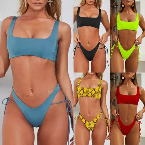 Sexy Bikini Women Swimsuit High Waist Swimwear Hot Sale new Women Split Body Swimsuit Pure Color High Waist Bandage