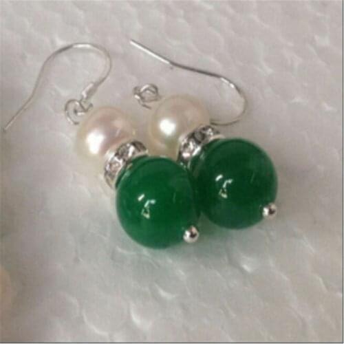 8mm Shell pearl 10mm green jade Gemstone Earrings silver Irregular jewelry Mesmerizing Earlobe Dangle Charming Gift For Her