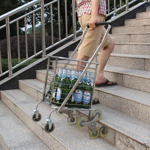 Climbing Shopping Cart Stainless Steel Grocery Shopping Cart Small Trailer Trolley Cart Trolley Cart Elderly Vegetable Basket Po
