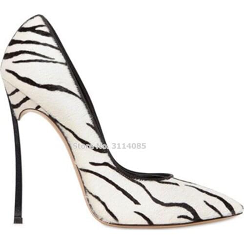 Women Sexy Srping Blade Metal Heel Pumps Zebra Pattern Horsehair Dress Shoes Leopard Banquet Party Shoes Wedding Shoes Dropship
