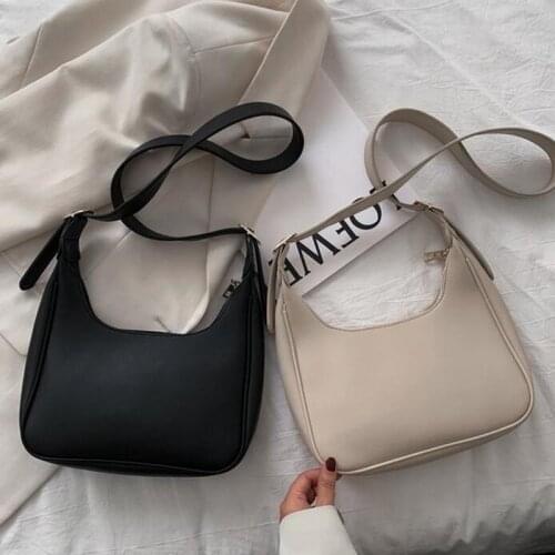 PU Leather Street Crescent Zipper Shoulder Handbag Casual Retro Mini Shoulder Bag Female Simple Crossbody Bag