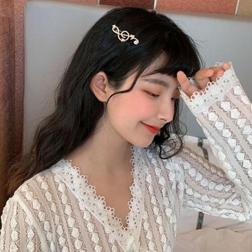 Women Classical Music Note Shape Hair Clips Luxury Glitter Rhinestone Pearl Butterfly Decor Hairpins Jewelry Party Barrettes