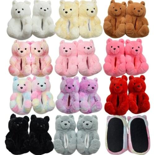 Women plush slippers Home Indoor Soft anti-slip Faux Fur Cute Slippers Winter Warm Shoes Cartoon Teddy Bear Slippers