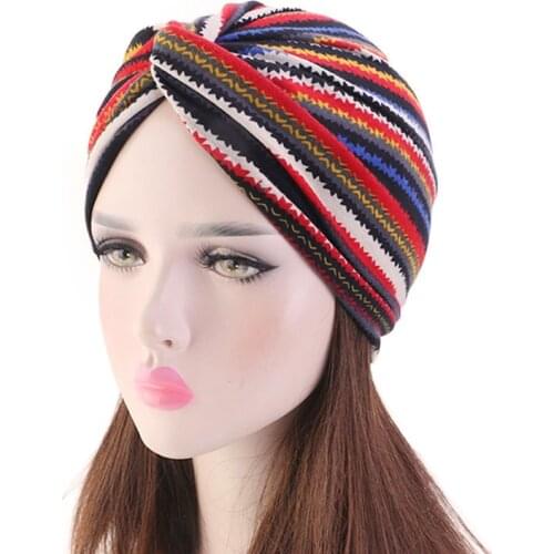 Muslim Women Elephant Floral Cotton Knotted Turban Hat Scarf Cancer Chemo Beanies Cap Head Wrap Headwear Hair Accessories