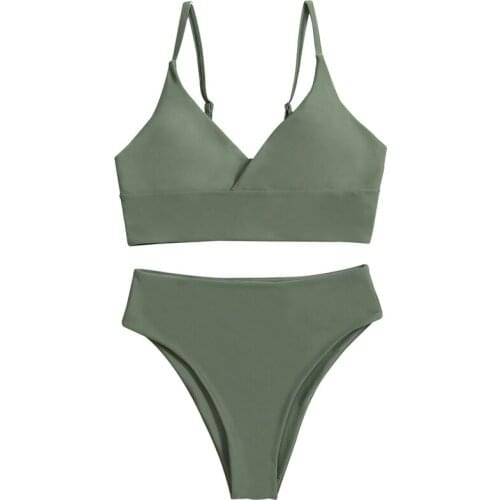 Womens Swimsuit 2021 Bandeau High Waisted Bikini Solid Swimsuit With Push Up Womens Summer Suit Sexy Slimming Beachwear Woman