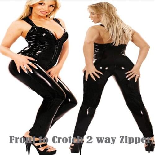 Women leather lingerie jumpsuit strap shoulder pvc fetish jumpsuit for erotic club bodysuit w6109