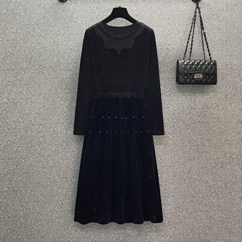 M-5XL Plus size women elegant vintage autumn dresses vestido 2021 fashion long Sleeve o neck Beading sexy mesh Patchwork dress