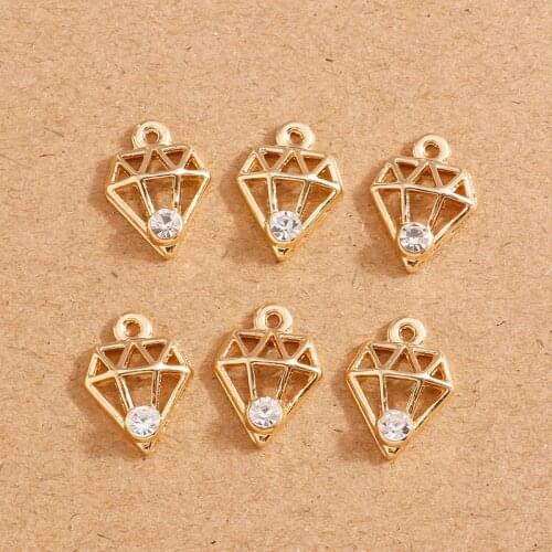 15pcs 11*15mm Gold Color Crystal Diamond Shape Charms Pendants for Necklaces Earrings Bracelet DIY Handmade Jewelry Making Craft