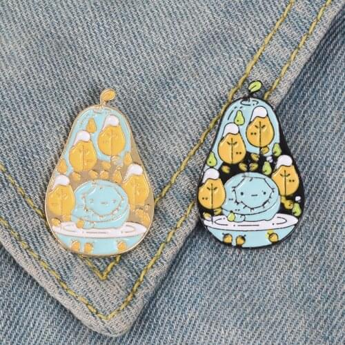 2019 Pear fruit Enamel Pins Gold and Black Brooches Cute light blue Cartoon Badge Button pins Jewelry for Women accessories Gift