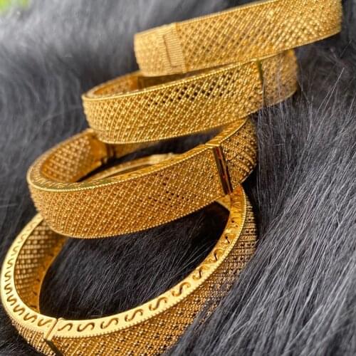 4pcs/lot Ethiopian Bracelet Gold Bangles for Women Gold Dubai Bride Wedding Africa Bangle Arab Jewelry Gold Charm