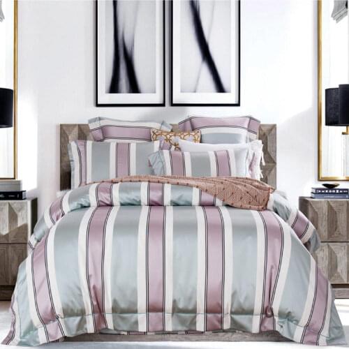 Big stripe Bedding Sets powder blue Home Textile satin-like cotton fabric Bed Set Bedding Bed linen Double bed Cover/sheet
