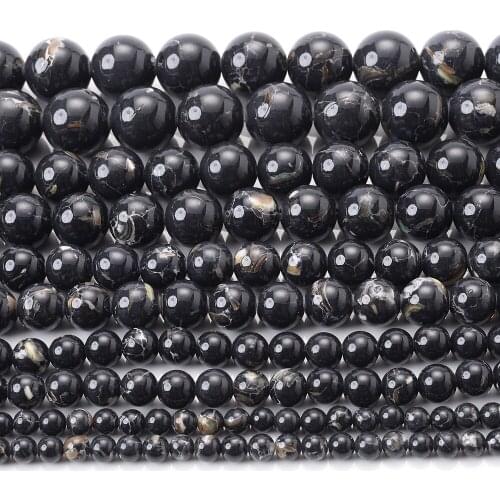 Black Shell Pine Natural Stone Bead Round Loose Spacer Beads for Jewelry Making DIY Bracelet Earring Accessories 4/6/8/10/12mm