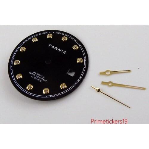PARNIS 28.8mm Watch Dial Hands Fit MIYOTA 8215 821A 8205 Mingzhu 2813 Automatic Movement Black Color