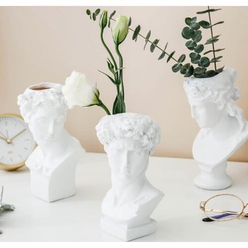 Human Head Flower Vases Portrait David Art Flower Vases Makeup Brush Organizer Resin Statue Home Art Pen Holder Ornaments