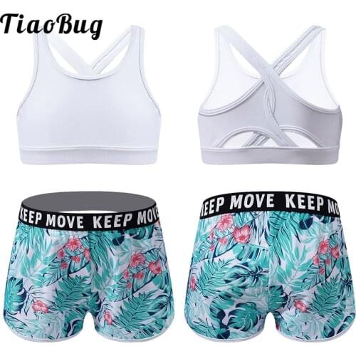 Kids Girls Clothes Summer Fashion Printed Sleeveless Tanks Top Ballet Dance Gym Workout Vest with Bottoms Shorts Clothes