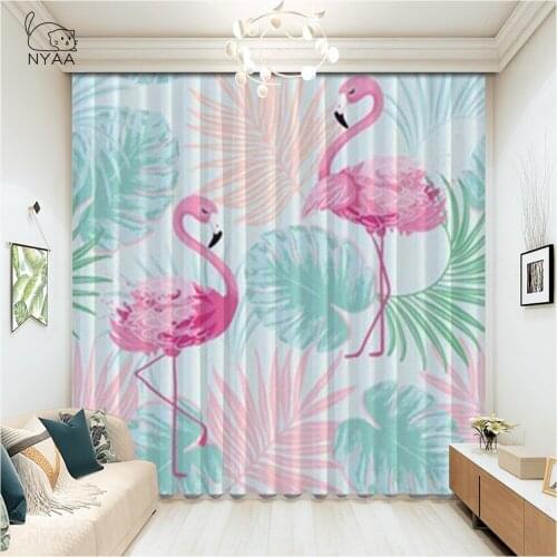 Elegant Tropical Flamingo Painting Bedroom Curtain Cartoon Curtains Kitchen Pastoral Curtains With Print Micro Shading