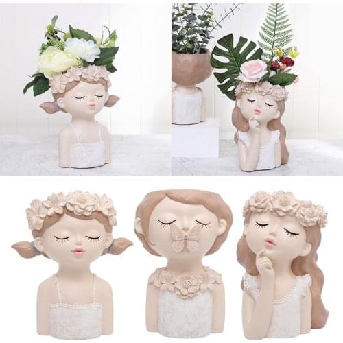 Lovely Girl Resin Plant Pot Succulent Container Flower Bonsai Pot for Home Decor
