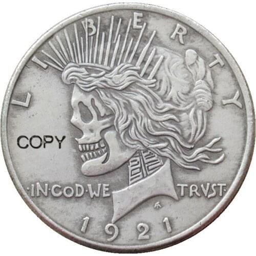 Hobo Peace Dollar 1921 1922 Skull Zombie Skeleton Different Types , Back Silver Plated Copy Coins
