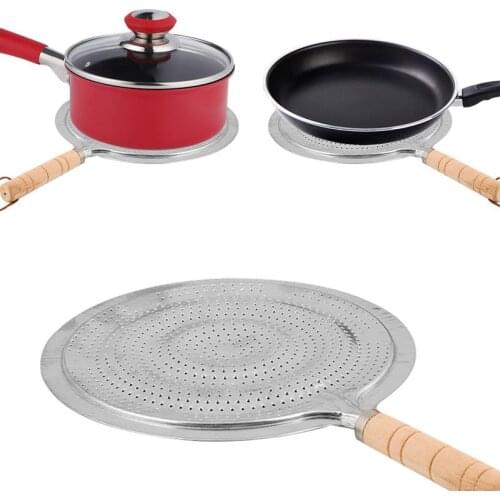 Round Heat Diffuser with Wooden Handle Coffee Milk Cookware Metal Simmer Ring Kitchen Tool Milk Coffee Accessories