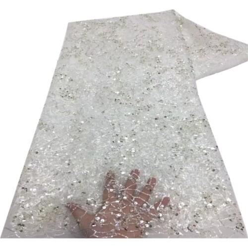 SJ Lace African Lace Fabric 2021 High Quality Lace Sequin Embroidery Nigerian Wedding Dress Sewing Lace Material For Dress x5-63