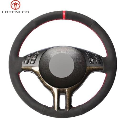 LQTENLEO Car Steering Wheel Cover Black Suede For BMW 3 Series E46 2000-2006 5 Series E39 2000-2003 E53 X5 Z3 E36 2000-2002