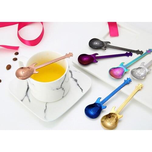 Small Tea Coffee Spoon Stainless Steel Guitar Spoon Long Handle Ice Cream Dessert Spoons Flatware Home Kitchen Tableware