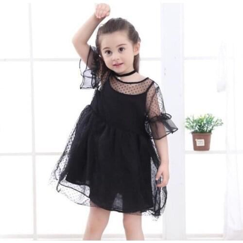MERI AMMI Children Girl Clothing Short Sleeve Lace Dress Dots Mesh TuTu Party Dress For 2-9 Year Girl