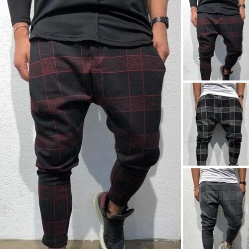 Fashion Men Pants Pocket Plaid Printed Trousers Pencil Pants Casual Sports Gym Wear Jogging For Mens Clothings Sweatpants