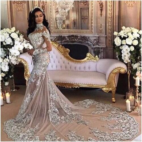 Muslim Evening Dresses Mermaid Long Sleeves Appliques Lace Bead Islamic Dubai Kaftan Saudi Arabic Long Formal Evening Gown