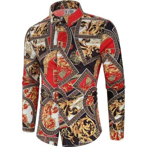 Hawaiian Style Mens Long Sleeve Print Shirts Casual Stand Collar Single Button Loose Shirt Apparel Comfort Tops Beach Shirt