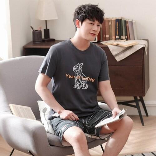 Men suit casual Korean cartoon youth pajamas can wear short-sleeved shorts cotton home service