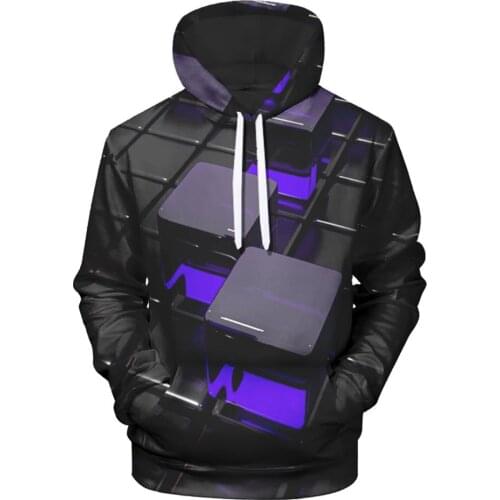 MenS Creative Three-dimensional Square Printing 3D Drawstring Hooded Pullover Factory Wholesale
